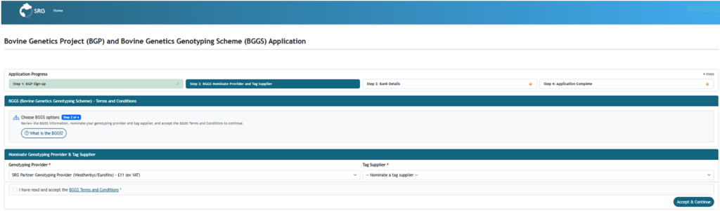 Screenshot of Step 2 of genotyping scheme process (select lab and tag supplier)